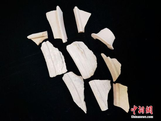 圖為靜寧縣賈河鄉(xiāng)竇坪村出土的彩陶片、紅陶片。 夏劍鋒 攝