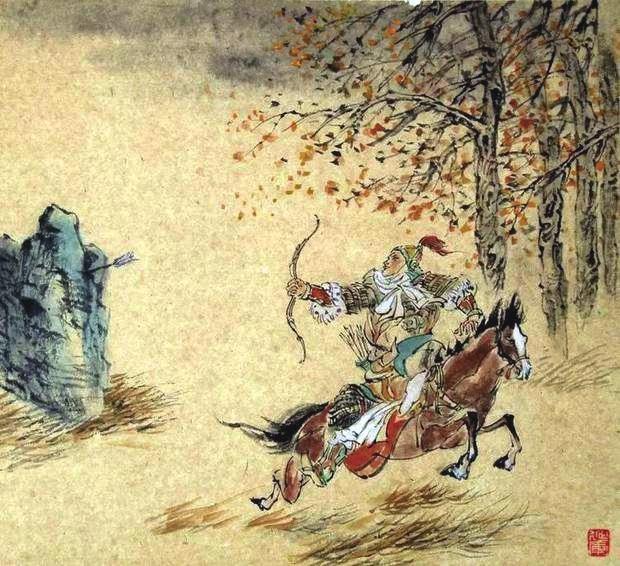 “林暗草驚風(fēng)，將軍夜引弓。”畫作